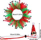 2Pcs Dog Santa Hat and Tutu Collar Set, Pet Cat & Small Dog Christmas Outfit Costume for Xmas Holiday Birthday Party