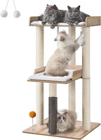 FourFurPets 43.7" Cat Tree, Modern Cat Tree Tower, Cat Tower for Indoor Cats Large Adult, Cat Condo with Scratching Post, Large Perch and Removable Pads, Greige