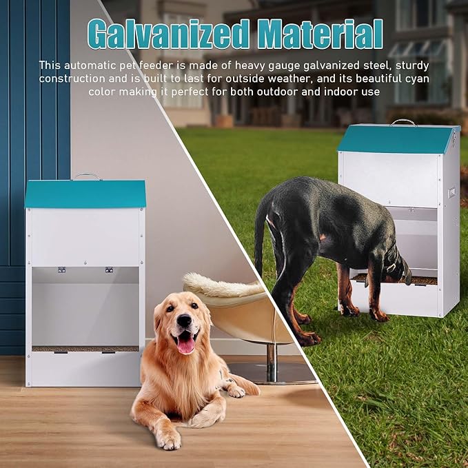 Automatic Gravity Dog Feeder Large Breed 50 lb, Galvanized Metal Self Feeding Dog Food Dispenser Extra Large Automatic Pet Feeder, for Indoor or Outdoor Use