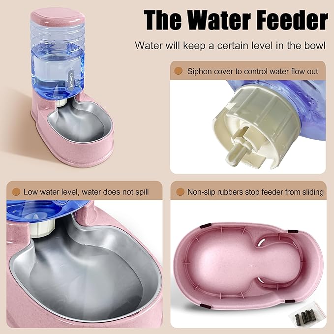 Stainless Steel Automatic Pet Feeder for Small&Medium Pets Automatic Food Feeder and Waterer Stainless Steel Bowls Set 3.8 L, Travel Supply Feeder and Water Dispenser for Dogs Cats Pets Animals