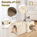 Wooden Cat Scratcher House,Cat Hideout with Scratch Cardboard Pad,2 Tier Sturdy Kittens Bed House Indoor with Air Vents for Small to Large Sized Cats and Rabbits Use