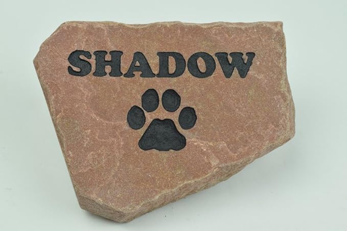 Personalized Red Pet Memorial Stone Headstone Grave Marker Dog or Cat with Paw Print and Engraved with Name of Your Pet
