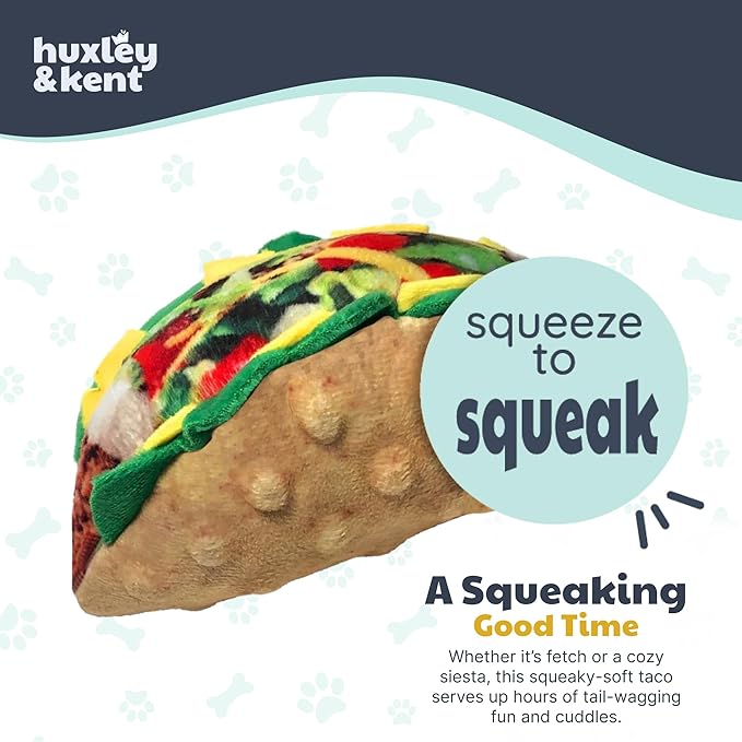 Huxley & Kent Funny Dog Toy w/Squeaker – Power Plush Squeaky Dog Toys for Small, Medium & Large Dogs – Soft Stuffed Animal for Indoor Play & Fetch - Taco Tuesday, Small
