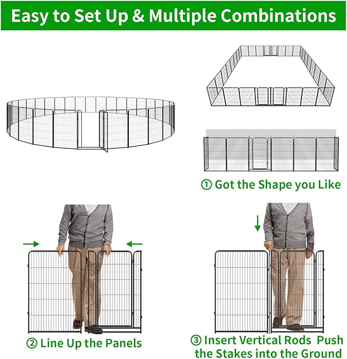 Dog Playpen Outdoor Extra Wide 32 Piece Panels Heavy Duty Dog Fence 47" Height Anti-Rust with Doors Portable for RV Camping Yard, Total 84FT, 561 Sq.ft, Snowy Black