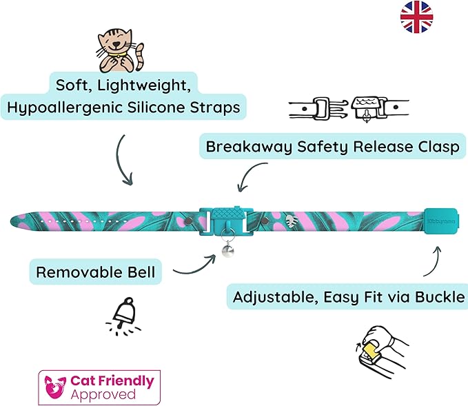 Kittyrama Botanicals Monstera Cat Collar. Award Winning. Hypoallergenic, Quick Release Breakaway, Comfy & Soft. Vet Approved. Other Styles Available