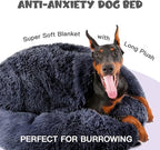 Himax Dog Beds for Large Dogs, Donut Dog Bed with Blanket Attached, Calming Dogs Beds Washable (20"/26"/35") Grey