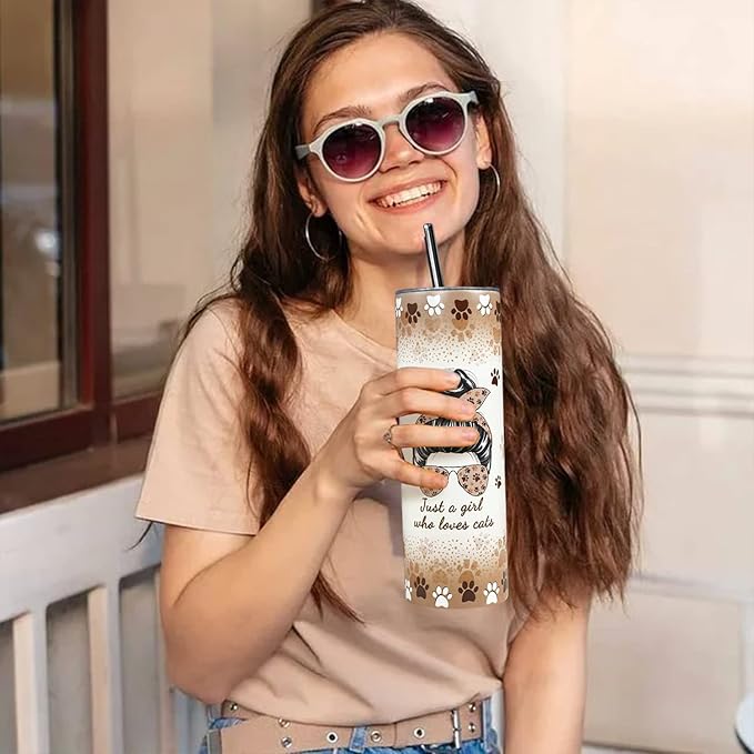 Cat Tumbler, Funny Cat Gifts for Cat Lovers, Cat Travel Mug/Coffee Mugs/Water Bottle, Cat Lover Gifts for Women, Cute Cat Stuff/Decor for Cat Lovers, Cat Themed Gifts for Women, Girls - Cat Cup 20 Oz