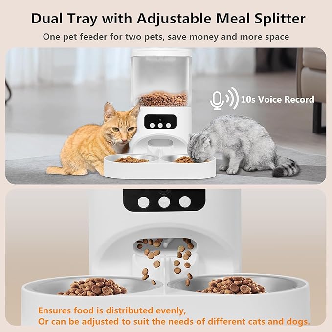 Automatic Cat Feeder with Camera for 2 Cats,1080P HD Video Night Vision Pet Feeder Food Dispenser, 5G&2.4GHz WiFi Pet Feeder with 2 Way Audio,Smart App Control 4L Pet Dry Food Dispenser for Cat/Dogs