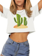 Womens Summer Crop Tops Short Sleeve Round Neck T-Shirts Loose Fit Casual Blouse