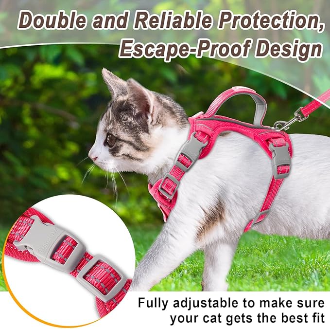 Cat Harness and Leash Set for Walking Escape Proof for Small Large cat Kitten Harness with ID tag Pocket (Pink,XXS)
