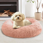 JOLLYVOGUE Calming Dog & Cat Bed for Small Dogs, Anti-Anxiety Donut Cuddler Cozy Soft Round Bed with Anti-Slip Bottom, Fluffy Faux Fur Plush Cushion Beds for Small Medium Dogs (27")