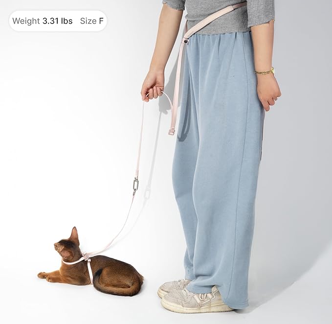 Cat Harness and Leash Set, Lightweight Escape Proof Cat Harness Leash with Padded Handle, Adjustable Cat Leash and Harness for Kitten Small Large Cats Walking Training (Linen, L)