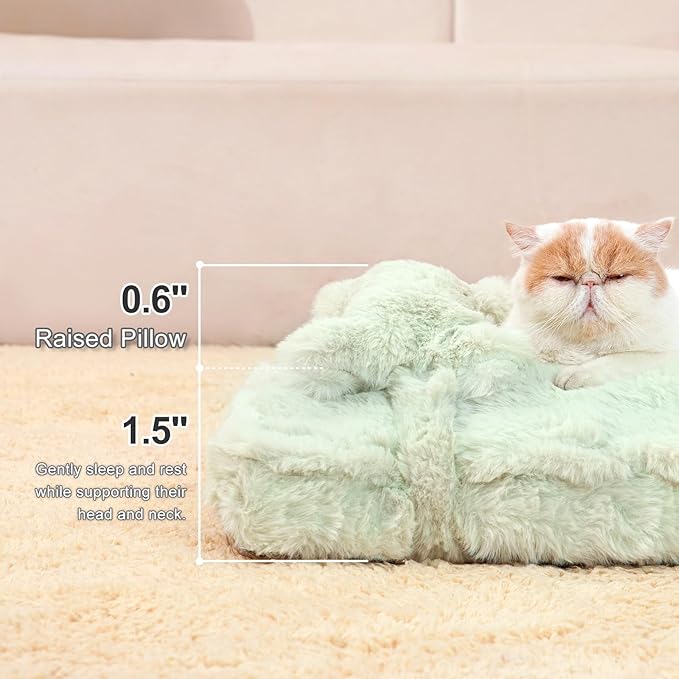 Jiupety Cat Beds for Indoor Cats Calming Pet Beds, Mattress with Pillow for Crate, Anti-Slip Comfy Pet Sleeping Mat. for Cat and Puppies Up to 10 Lbs, S(12"*18"*1.5"), Green.