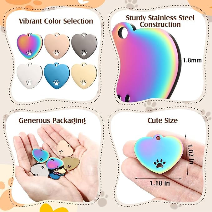 Hicarer 30 Pcs Stainless Steel Blank Pet ID Tags Personalized Dog Name Tag with Hollow Design Engraved on Both Sides Dog Cat Collar Name Accessories Regular Size DIY (Heart Shape)
