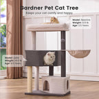 Gardner Pet 41" Tall Cat Tree Corduroy for Medium-Large Cats, Heavy Duty Cat Tower with 2.8in Posts & Washable Top Perches, Space-Saving Cat Furniture for Apartments, Easy to Assembly