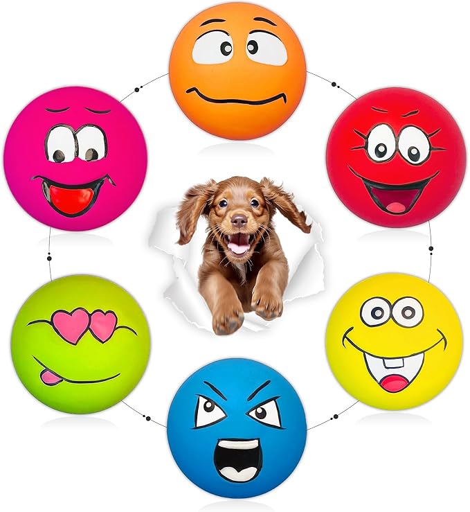 Squeaky Dog Toy for Small Dogs Latex Soft Puppy Toys Small Dog Toys Balls, Smile Face Flat Squeaky Dog Balls for Mini, Small Breeds