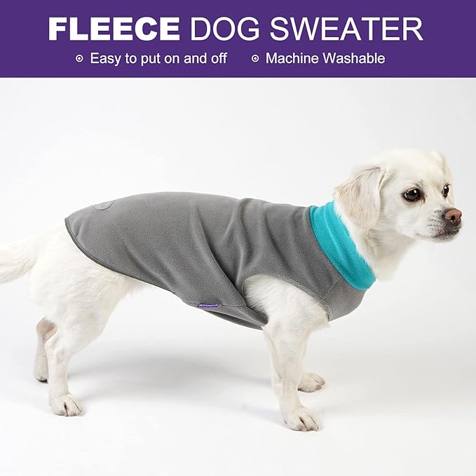 cyeollo 2 Pack Fleece Dog Sweater Stretchy Reflective Stripe Sweatshirt Pet Clothes Lightweight Dog Sweaters for Small Dogs Boy, Teal & Grey XL