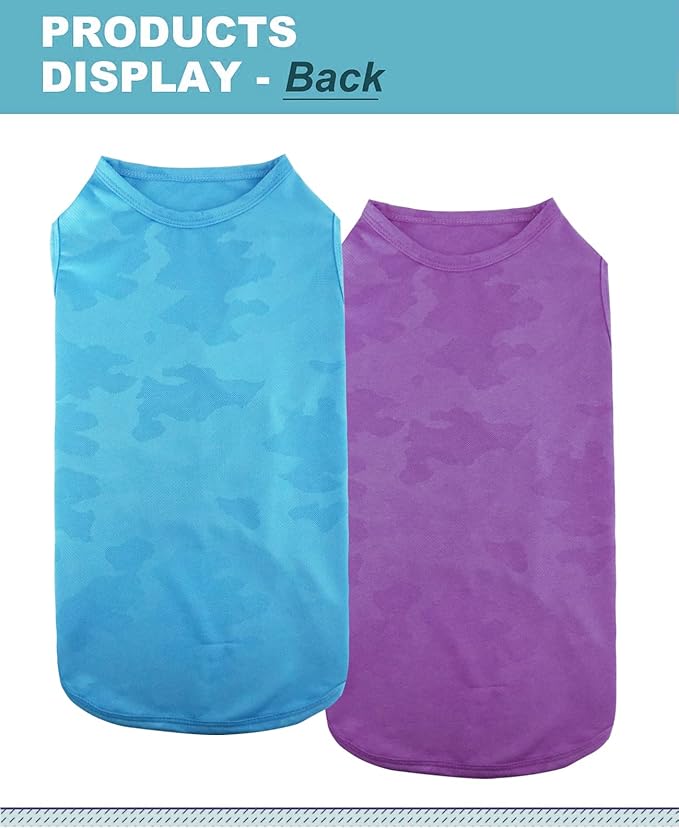 2 Pack Dog Shirts, Breathable Dog Clothes, Camouflage Printing Pet Sleeveless Vest, Stretchy Tank Top T-Shirts for Large Medium Dogs, Light Blue+Purplish Red (M)