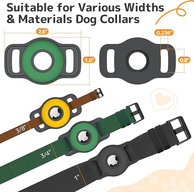 Airtag Dog Collar Holder: Soft Silicone Air Tag Holder for Pet Dogs Cats Collar, Sturdy AirTag Dog Tracker Protective Case, Pet Friendly Accessories Compatible with Apple Airtag, 3 Packs