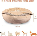 JOEJOY Dog Beds for Small Medium Dogs, Cozy Cuddler Luxury Puppy Pet Bed with Blanket Attached, Donut Round Calming Anti-Anxiety Dog Burrow Cave Bed - Anti-Slip Bottom and Machine Washable 26 inch