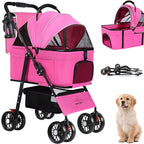 3 in 1 Pet Dog Stroller for Small Medium Dogs 10-50 lbs, Foldable Cat-Strollers for 2-Cats with Removable Carrier, Pet-Strollers for Cats with Storage Bag, Small Puppy-Stroller, Dog-Cart (Pink)