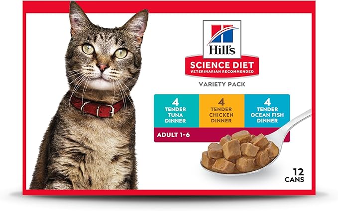 Hill's Science Diet Adult 1-6, Adult 1-6 Premium Nutrition, Wet Cat Food, Variety Pack: Tuna; Chicken; Ocean Fish Stew, 5.5 oz Can Variety Pack, Case of 12