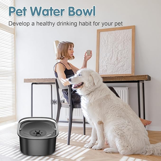 UPSKY 3L Dog Water Bowl 101oz Stainless Steel No Spill Large Capacity Dog Food Water Bowl Slow Water Feeder, Spill Proof Pet Water Dispenser Vehicle Carried Travel Water Bowls
