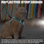 Cat Harness and Leash Set, Upgraded Escape Proof Adjustable Kitten Vest with Lead for Small Cat Outdoor Walking, Soft Breathable Mesh Jacket with Reflective Strips for Dark Night, S, Emerald Green