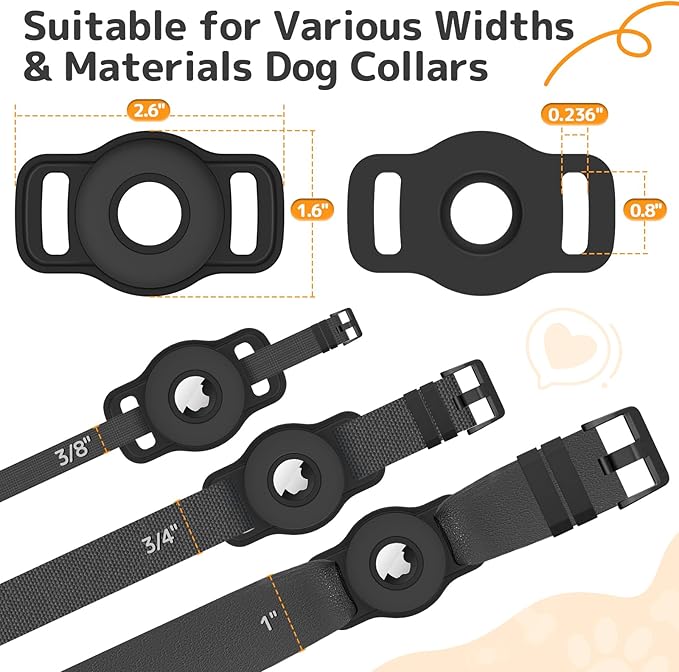Airtag Dog Collar Holder: 3 Pack Soft Silicone Air Tag Holder for Pet Dogs Cats Collar, Sturdy AirTag Dog Tracker Protective Case, Pet Friendly Accessories Compatible with Apple Airtag, Black