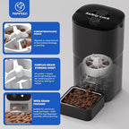 PAPIFEED 2.4G WiFi Automatic Cat Feeder, 6L/25Cup Automatic Pet Feeder with APP Control for Remote Feeding, Detachable for Easy Clean, Cat Food Dispenser with Alexa,1-10 Meals Per Day for Dog, Black