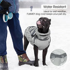 FUAMEY Dog Coat for Large Dogs,Waterproof Dog Winter Jacket with Harness Built in Puppy Cold Weather Coats Reflective Pet Vest with Zipper Warm Fleece Dogs Snowsuit Windproof Grey Camo L