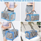 Pet Carrier for Large Cats of 20 Lbs, Collapsible Carrier Bag for Big Cat or 2 Kittens,Soft Sided Puppy Carrier with Sturdy Travel Transport Strap, Adequate Ventilation, 4 Mesh Windows (Blue)