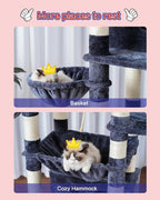 Cat Tree for Indoor Cats Large Adult, 74" Cat Tower with 3 Big Platforms, 2 Baskets, 2 Condos, Multi-Level Cat Scratching Posts, Smoky Gray GCT030G