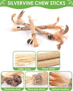 TINDTOP Silvervine Sticks for Cats with Natural Feather, Catnip Chew Toys for Kittens Teeth Cleaning, Increase Appetite, Calm Cat Anxiety and Stress, Cat Dental Toy (3 Pack)