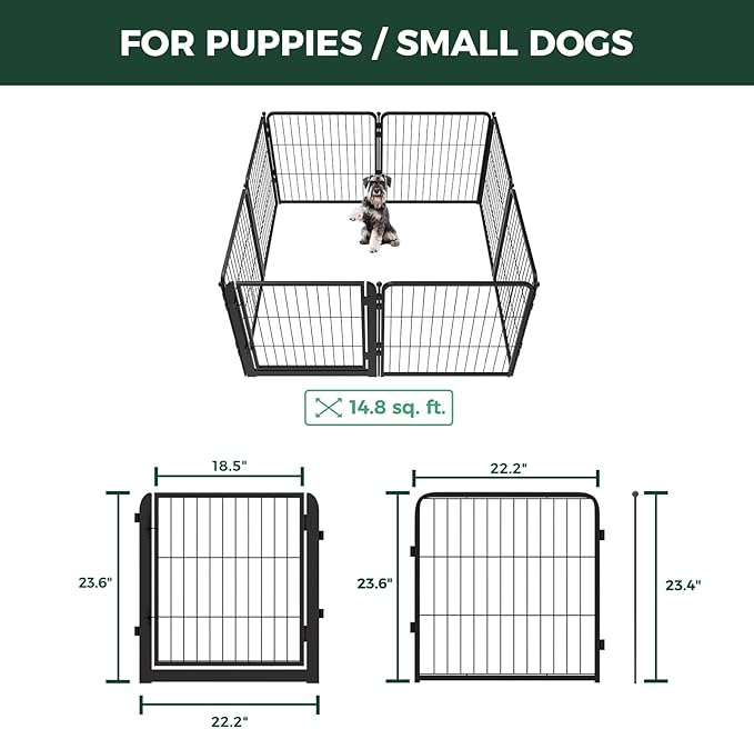 FXW Dog Playpen for Indoor Use - Wide gate and Safe Play, Heavy Duty 24 Inch 8 Panels Dog Pen for Puppies and Small Dogs, Black