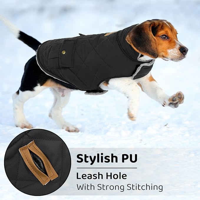 Queenmore Dog Winter Coat Warm Puffer Jacket Waterproof Plush Lining Thermal Cold Weather Vest for Small Medium Large Dogs, Windproof Easy On Pet Jacket Black XS