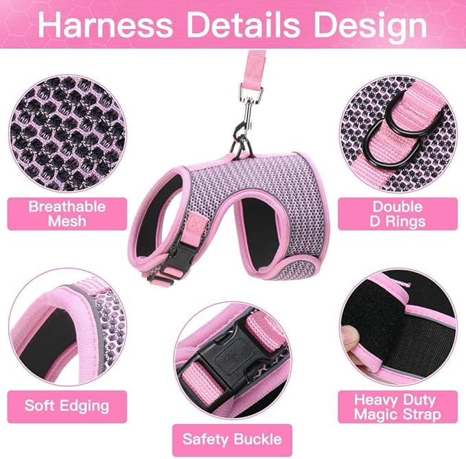 PUPTECK Soft Mesh Cat Vest Harness and Leash Set Puppy Padded Pet Harnesses Escape Proof for Cats Small Dogs Rabbits Bunny