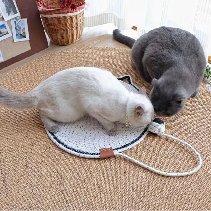 Cat Scratcher Mat, Natural Cotton Rope Cat Scratch Pad, 15.7'' Round Horizontal Floor Cat Scratching Pads for Indoor Cats, Cat Furniture Protector for Wall, Couch, Carpets, Sofas