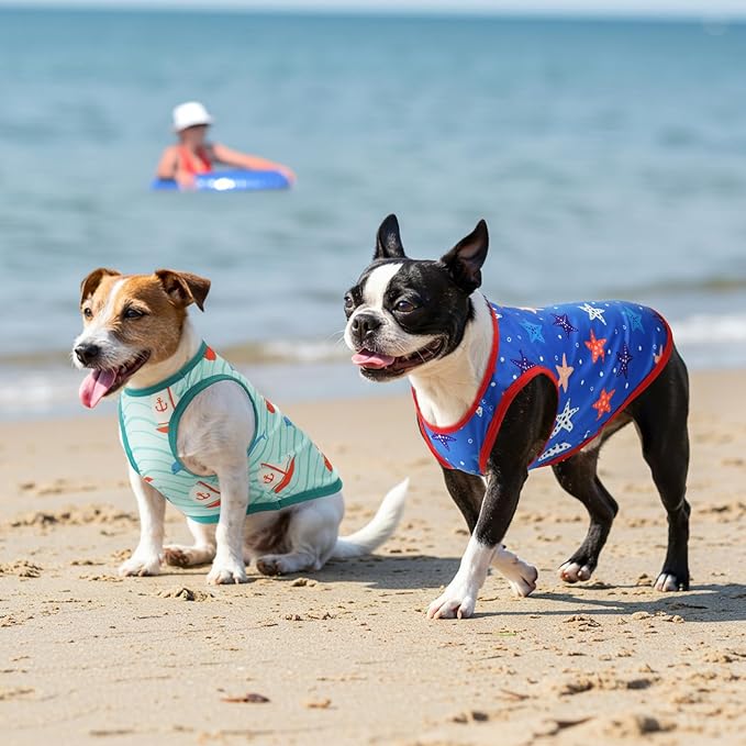 4-Pack Dog Ocean Style Shirts Puppy Summer Tank Tops Cute Ocean Animals Sailboat Pattern Outfits for for Small Dogs Boy Girl Dog Cooling Clothes for Small Medium Dogs S
