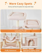 TaoqimiaoCat Tree Cat Tower for Indoor Cats, Plush Multi-Level Cat Condo with 12 Scratching Posts, 2 Perches, 2 Caves, Hammock, 2 Pompoms Jelly Pink