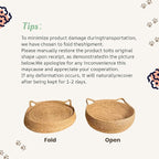 Woven Cat Bed for Indoor Cat,Straw Cat Nest- Wicker Bed for Cat/Dog/Pet with Cushion, Pillow, and Bamboo Mat - Handmade Cat House - Large Cat Basket Bed, Rattan Cat Bed