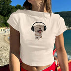 Cat Graphic Baby Tee for Women Grunge Y2k Shirt Funny Crop Tops Teens Cute Cropped Tees Aesthetic Printed Tshirts