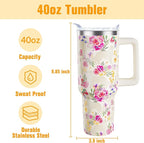 Golden Retriever Gifts for Women Dog Lovers 40 oz Floral Golden Retriever Tumblers with Handle and Straw, Stainless Steel Vacuum Insulated Travel Coffee Mug Cup Water Bottle