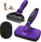 3PCS Self Cleaning Slicker Brush & Pet Grooming Rake & Bath Brush for Dogs,Cats and Horses | Double-Sided Dematting Comb & Skin Friendly Deshedding Grooming Tool | Pet Supplies (Purple Black)