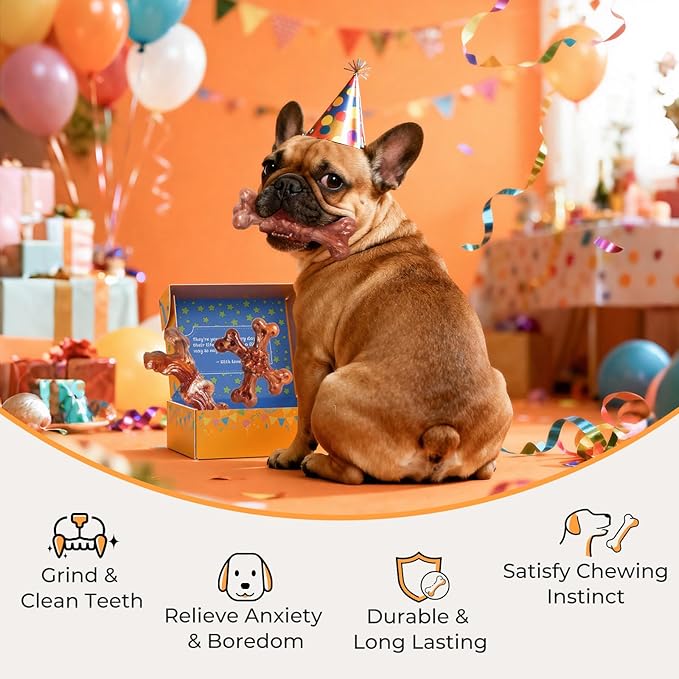 Dog Toys for Aggressive Chewers: Gift Box with 3 Pack Dog Chew Toys, Indestructible Dog Toy for Large Dogs Birthday, Tough Dog Toys to Keep Them Busy, Chew Toys for Dogs, Bacon Flavor 2595-2