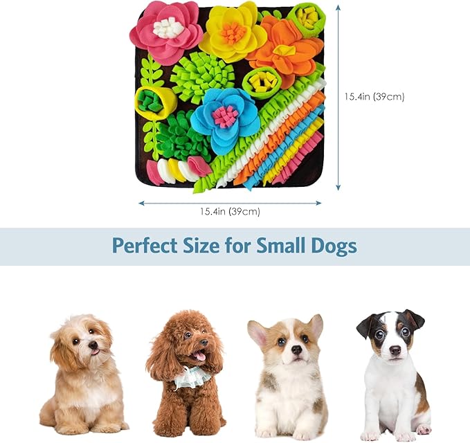 Snuffle Mat for Dogs Cats Rabbits, Pet Treats Feeding Mat, 15.4 x 15.4 inch for Small & Medium, Felt Wool Dog Sniff Mats for Slow Feed, Rabbit Foraging Mats, Relieve Anxiety, with Anti-Slip Bottom
