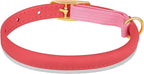 OOPSDOGGY Rolled Leather Cat Collar with Bell - Reflective Kitten Collar with Safety Elastic Strap - Adjustable Small Pet Collars for Boy Girl Cats (Pink)