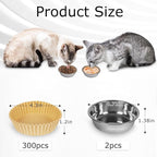 Disposable Cat Food Bowl Set (300 Pcs Small Paper Bowls + 2 Pcs Stainless Steel Pet Bowls) Dog Disposable Bowls Disposable Cat Plates for Wet Food Pet Food Bowl for Pet Feeding Station(Khaki Brown)