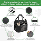 Large Cat Carrier for 2 Cats, Soft Side Carrier for Kitten Puppy, Collapsible Travel Dog Carrier TSA Airline Approved Cat Carrier Backpack for 20 lbs Pets,Black
