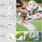 20oz Dog Water Bottle with Food Container & Poop Bag Dispenser | Leak-Proof Portable Pet Water Dispenser with Carabiner Clip | for Walking, Hiking, Travel (White, 20oz)